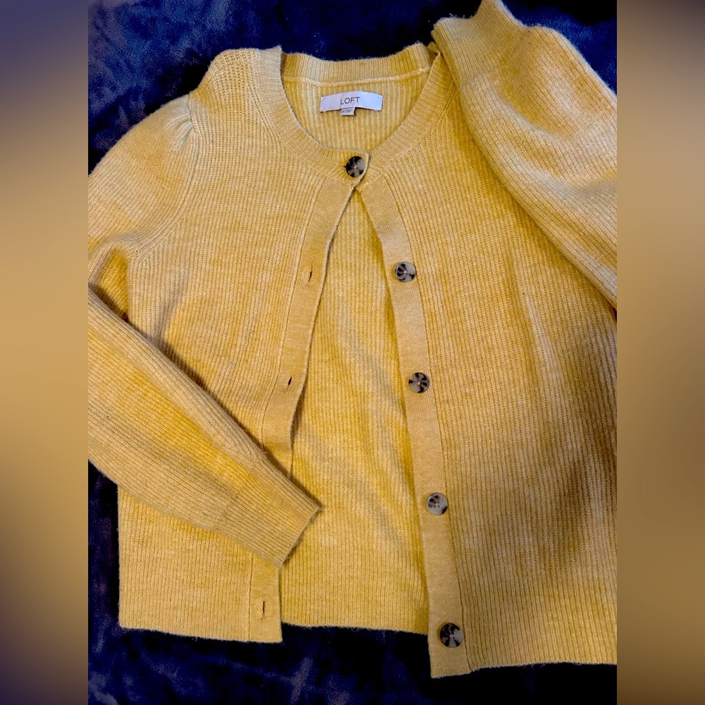 LOFT Yellow Cardigan Sweater Soft Knit